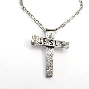 Jesus Coventry Cross Pendant Necklace Cross Of Nails Silvertone